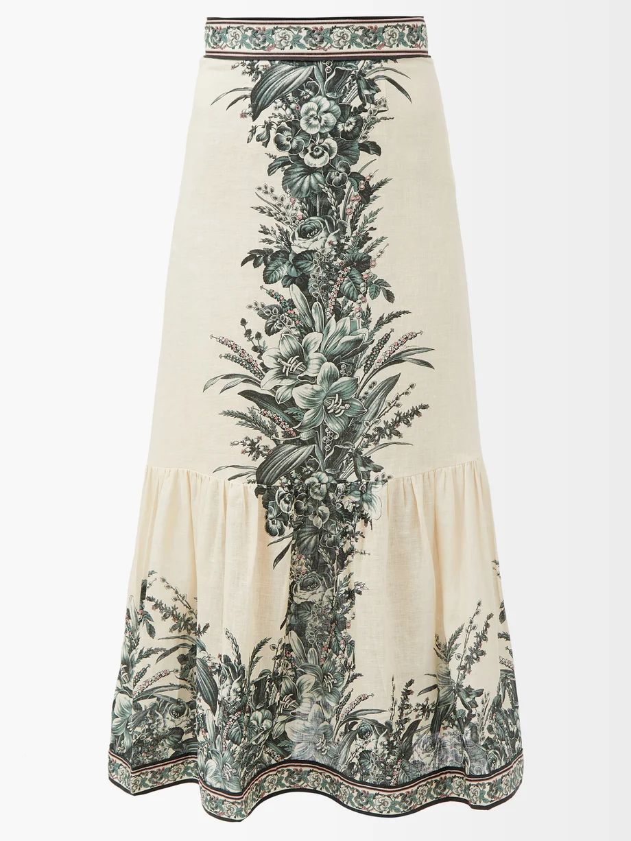 Moonshine floral-print linen midi skirt | Matches (US)