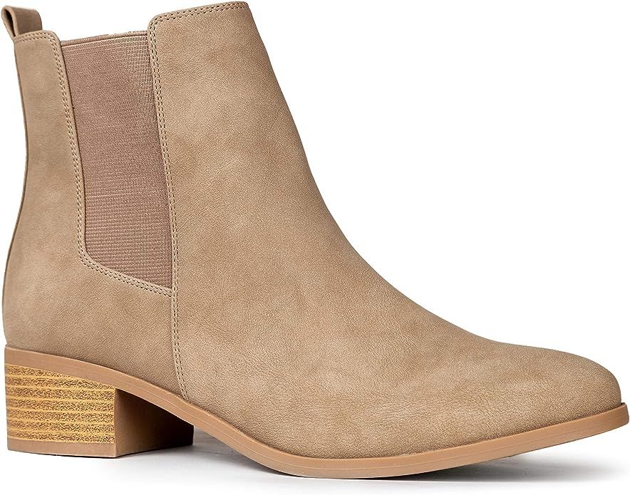 Amazon.com | Qupid Repeat Booties | Chelsea Ankle Boots for Women with Low Heel - Warm Taupe 11 |... | Amazon (US)