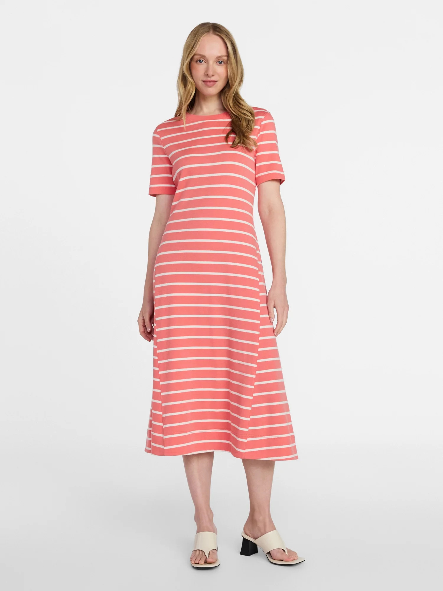 Time and Tru Women's Seamed Cotton Midi Dress, Sizes XS-XXXL | Walmart (US)