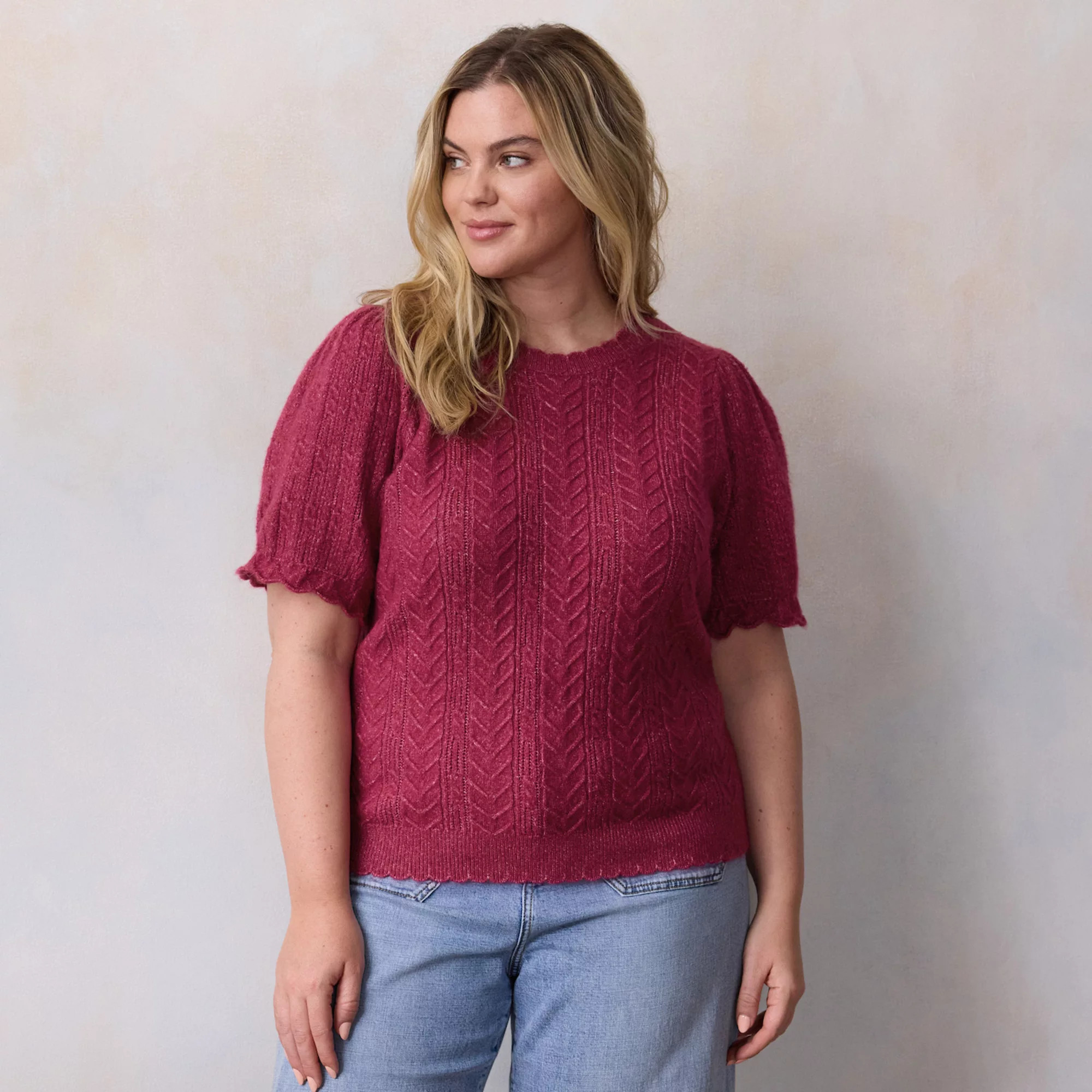 Plus Size LC Lauren Conrad Short Sleeve Pointelle Sweater | Kohl's