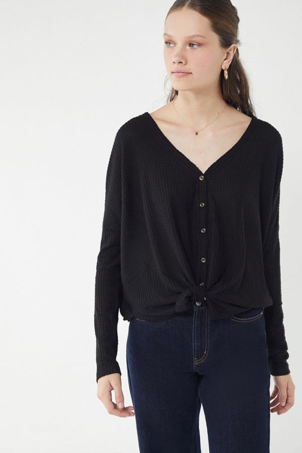 Out From Under Jojo Oversized Thermal Button-Front Top | Urban Outfitters (US and RoW)