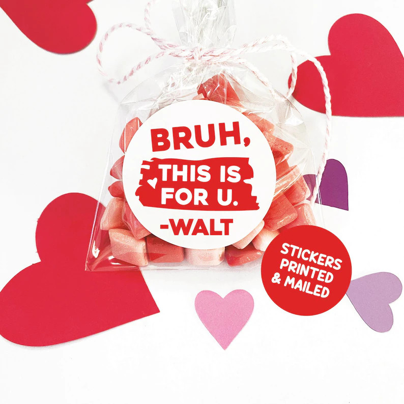 Happy Valentines Day Bruh Treat Bag Circular Stickers, Bruh Slang Valentine's Candy Sticker, Prin... | Etsy (US)