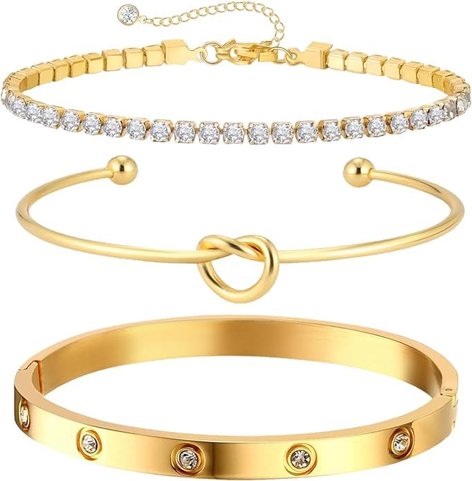 Gold Bracelets for Women Bracelet Kit, 14K Dainty Gold Plated Stackable Bracelets, with Elegance ... | Amazon (US)