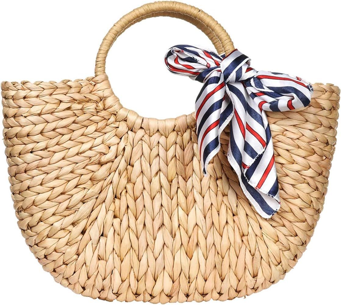 Hand-woven Straw Large Hobo Bag for Women Round Handle Ring Toto Retro Summer Beach Straw Bag | Amazon (US)