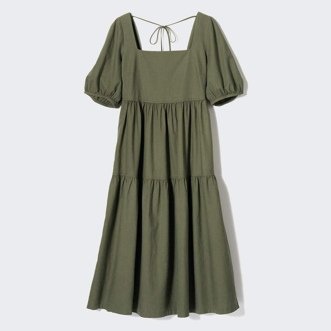 Linen Blend Shirring Volume Sleeved Dress | UNIQLO (UK)