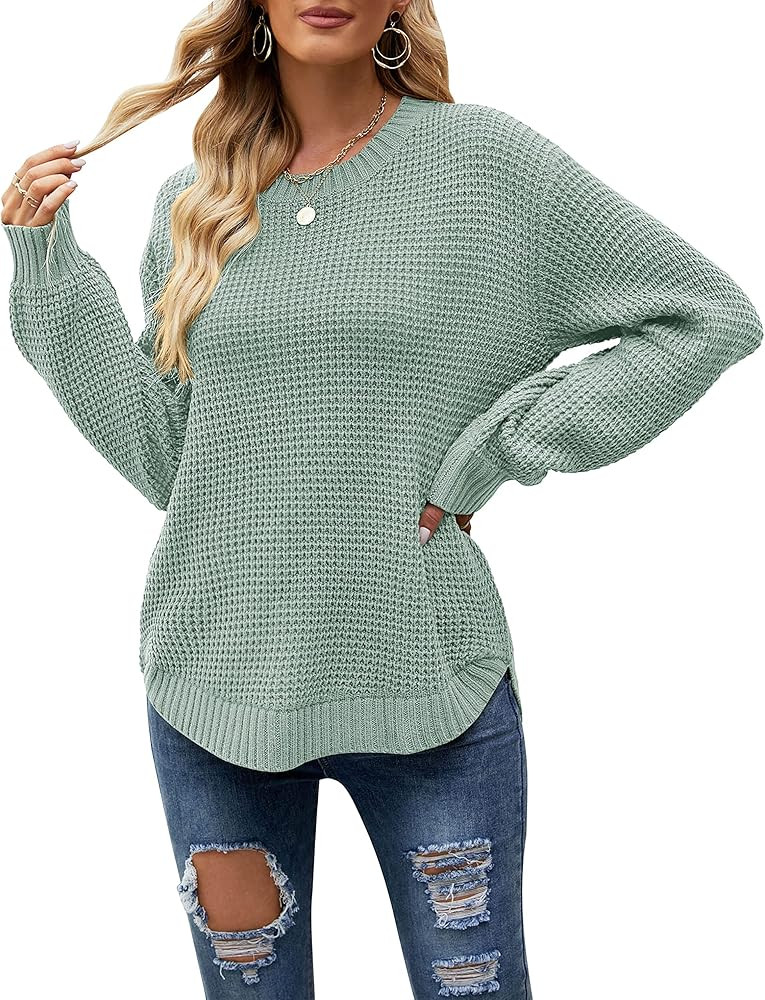 MEROKEETY Women's Winter Fall Long Sleeve Tunic Sweaters 2026 Casual Trendy Crew Neck Waffle Knit... | Amazon (US)