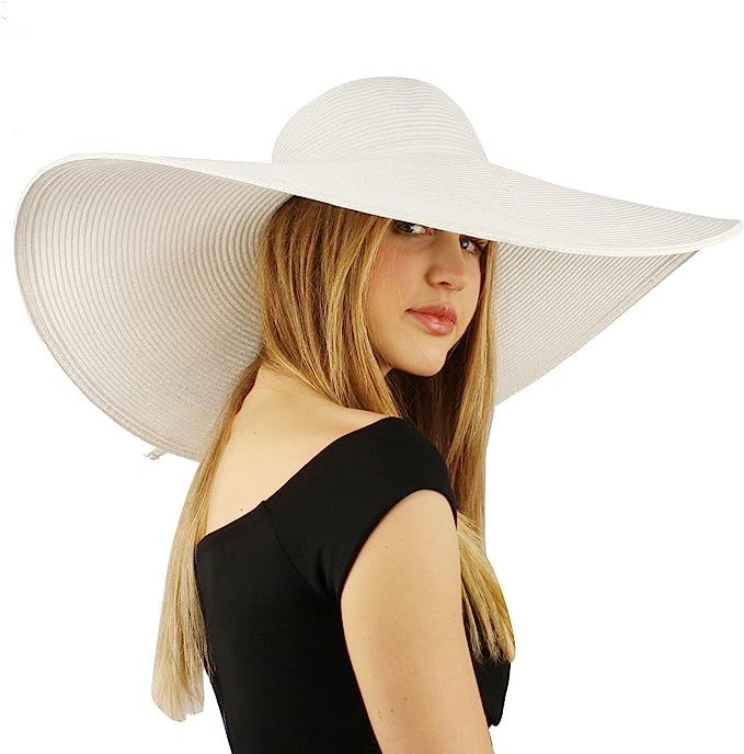 Summer Elegant Derby Big Super Wide Brim 8" Brim Floppy Sun Beach Dress Hat | Amazon (US)