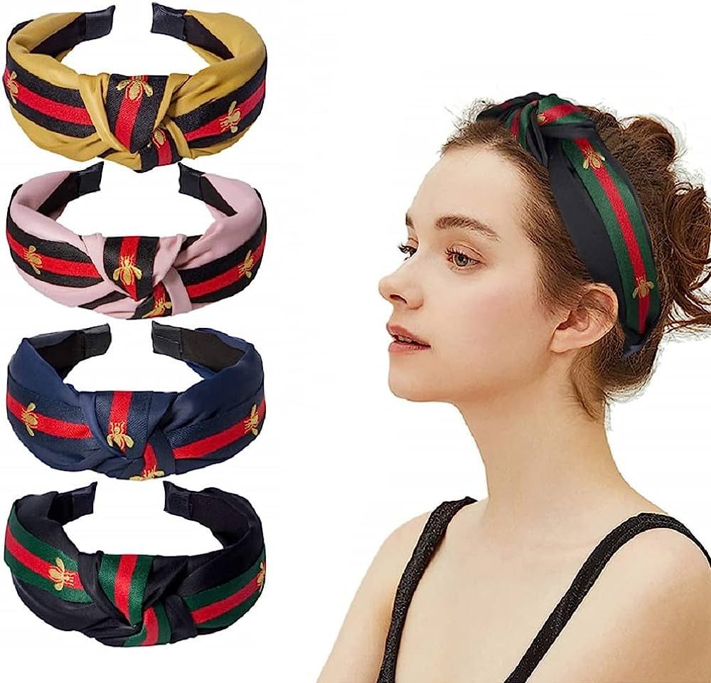 4Pcs Knotted Bee Animal Headbands for Women Bee Headband knotted wide Hair Accessories (A) | Amazon (US)
