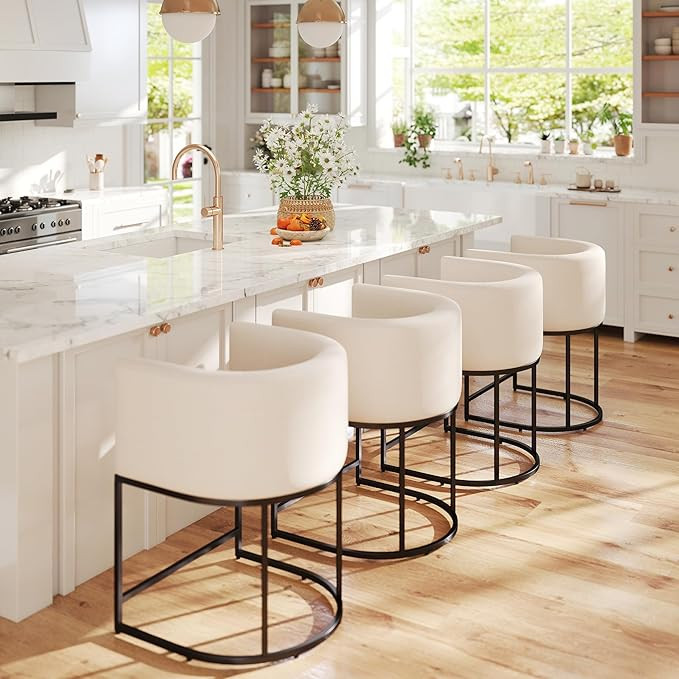 HNY Modern Counter Height Linen Fabric Upholstered Counter Stools Set of 4, 24 '' Kitchen Island ... | Amazon (US)