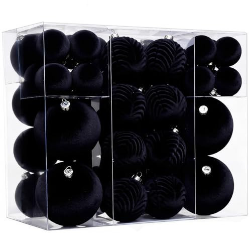 53 Pcs Velvet Christmas Ornaments Set, Black Flocked Christmas Balls with Christmas Bells Decor and Paper Ornaments, Shatterproof Hanging Xmas Tree Decorations Set for Holiday & Home Decor | Amazon (US)