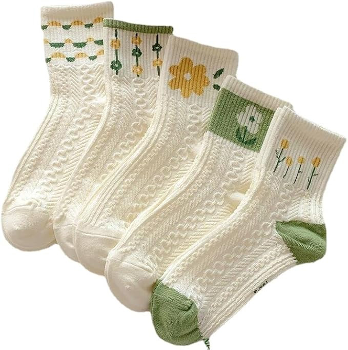 Flixxo 5 Pair Cute Socks for Women Cottagecore Lace Ruffle Ankle Socks Cable Knit Cotton Socks Co... | Amazon (US)