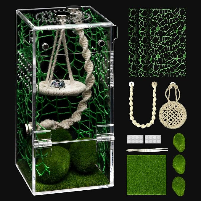 Jumping Spider Enclosure Kit,Escape Proof Praying Mantis Habitat,Magnetic Door Arboreal Tarantula... | Amazon (US)