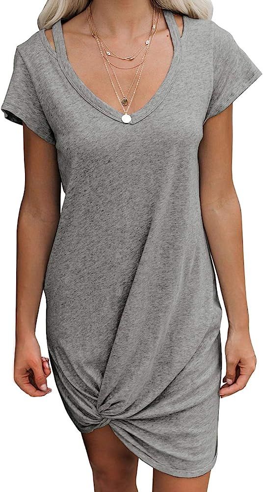 Womens Short Sleeve Tshirt Dresses Side Knot Mini Dress | Amazon (US)