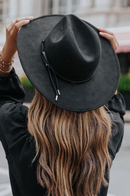 Black Vegan Leather Double Strap Cowgirl Hat | Magnolia Boutique