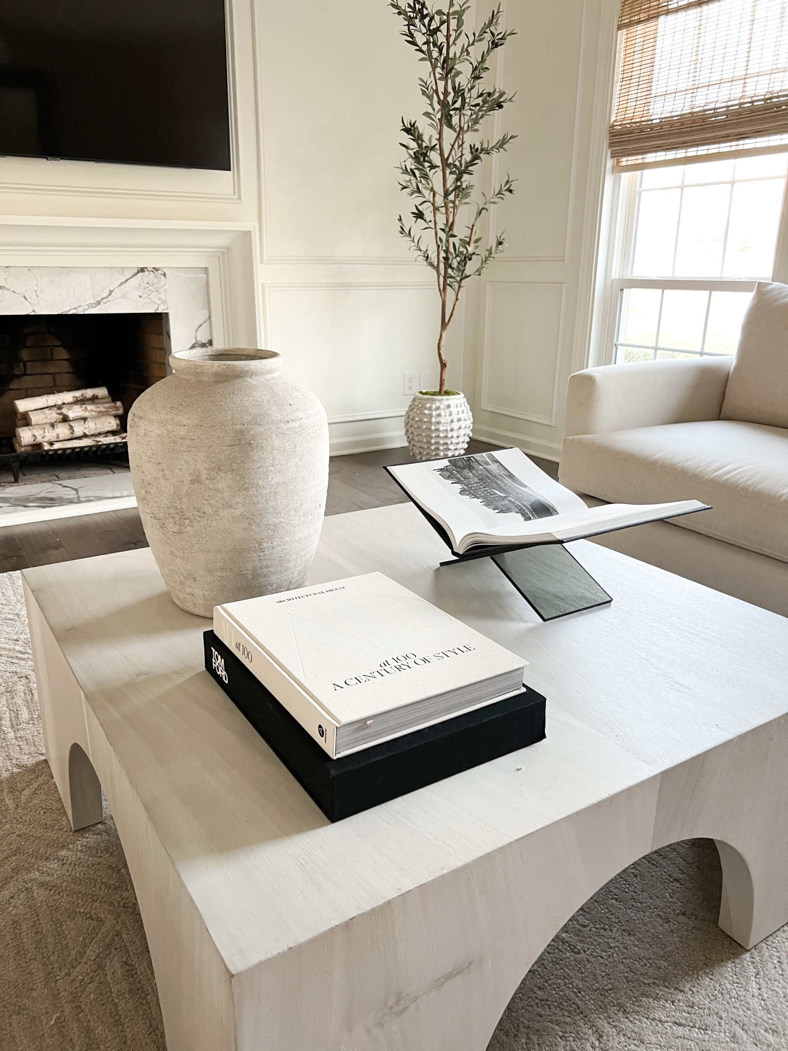 Living room aesthetic 🫶🏻

Coffee table, coffee table books, Tom ford, AD, concrete pot, vase, planter, olive tree, book stand, design, fireplace, mantle, blinds, Roman shades, bamboo shades, rug, interior, neutral home decor 

#LTKunder100 #LTKunder50 #LTKhome
