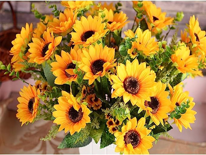 AmyHomie Artificial Sunflower Bouquet,7 Flowers Per Bunch, 2 Bunches Per Pack | Amazon (US)