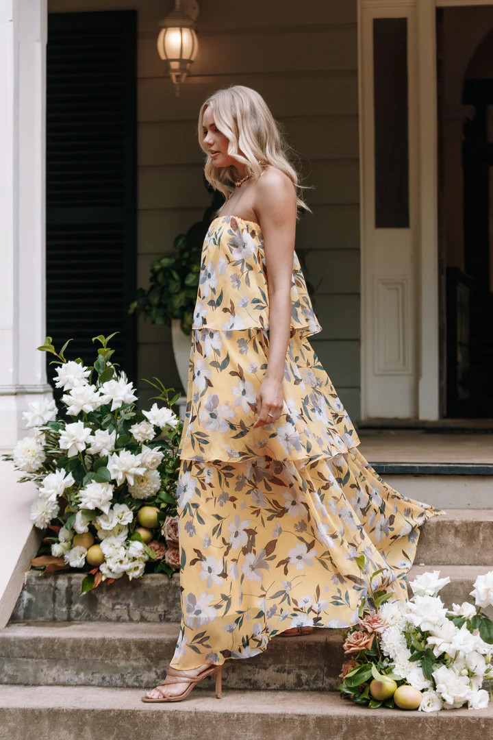 Bloom Strapless Maxi Dress - Yellow Floral | Petal & Pup (AU)