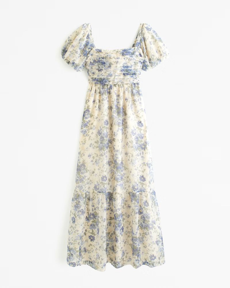 Abercrombie & Fitch Women's The A&F Emerson Drama Bow-Back Maxi Dress in Cream Floral - Size S | Abercrombie & Fitch (US)