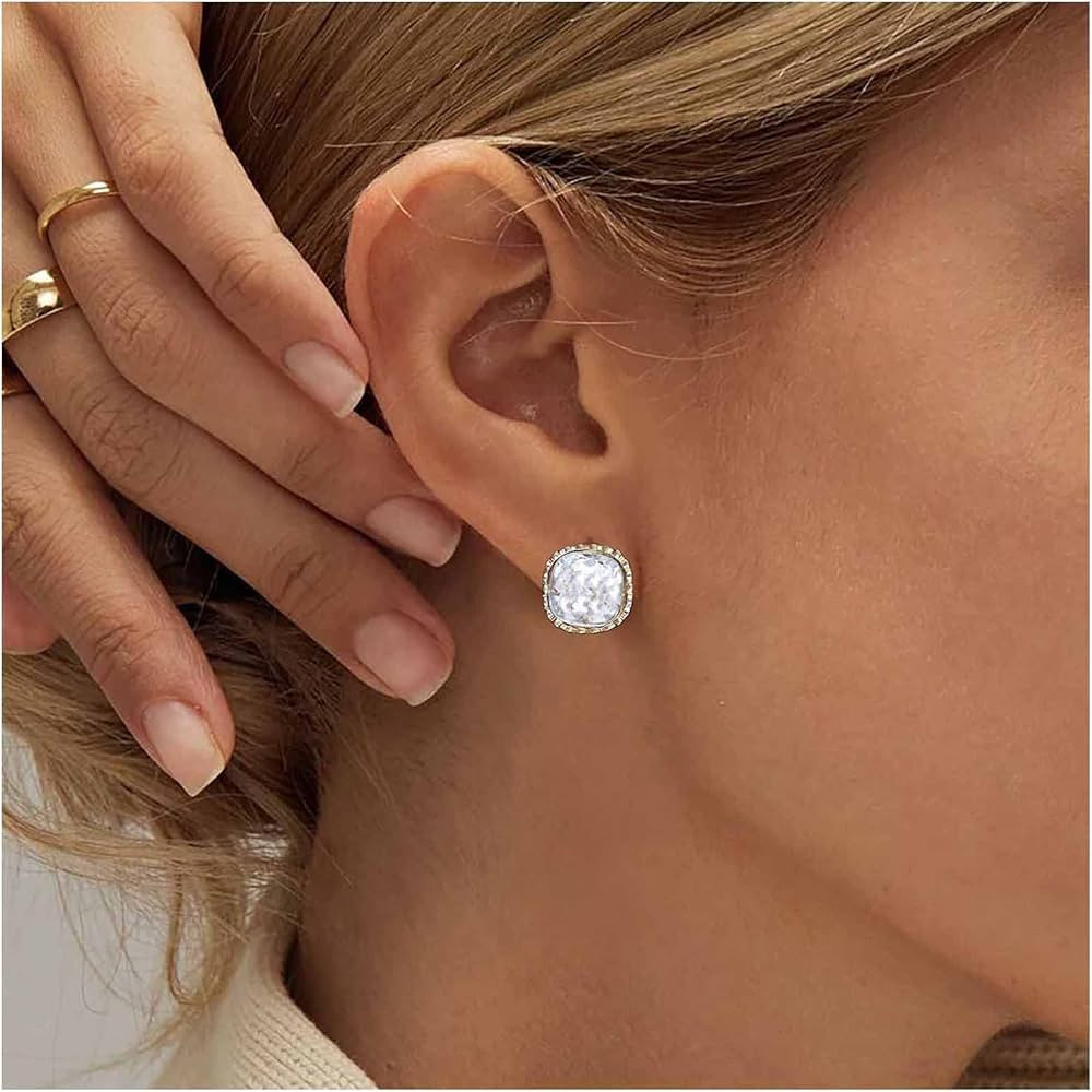 Sttiafay Vintage Crystal Stud Earrings Square Crystal Earrings Gold Cz Square Earrings Minimal Ge... | Amazon (US)