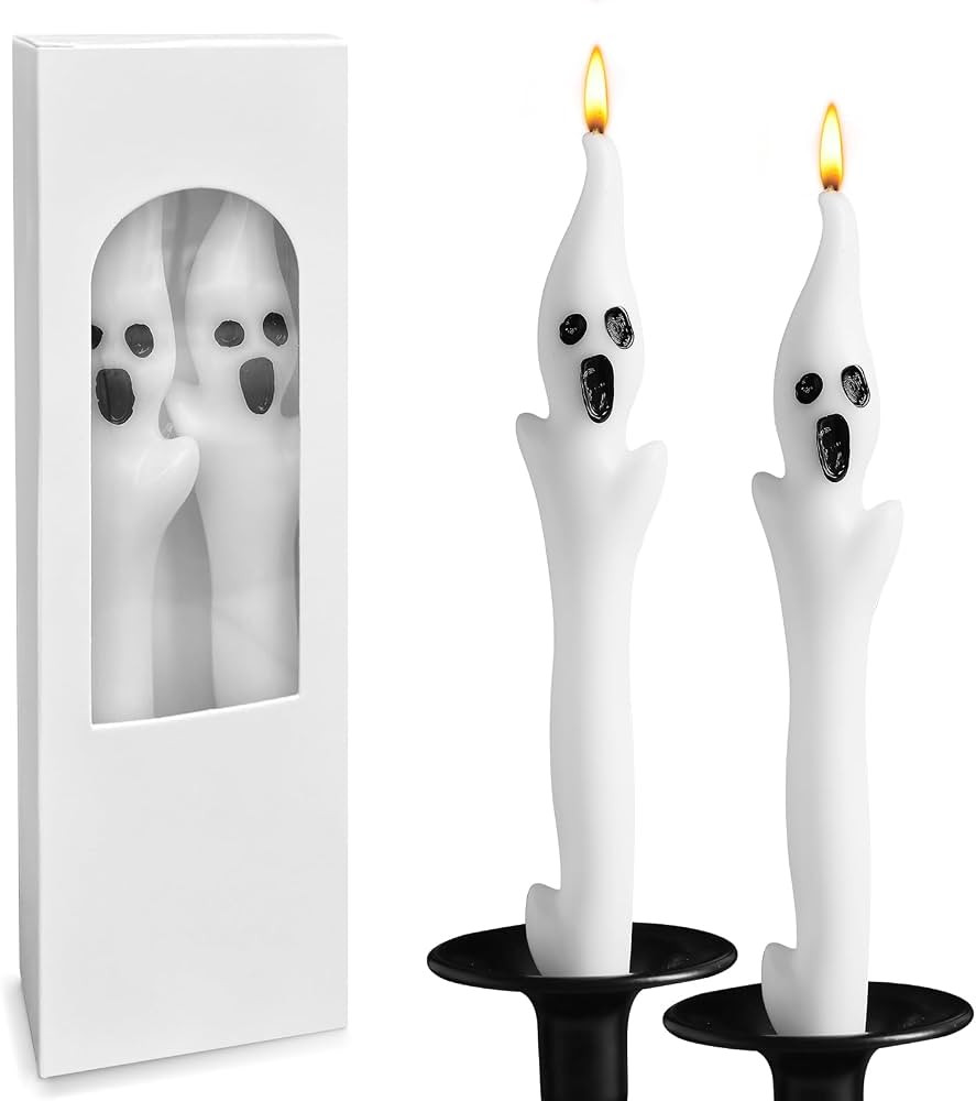 Halloween Decorations Indoor - 2PCS Spooky Ghost Candles, 9.8" Halloween Taper Candles for Party ... | Amazon (US)