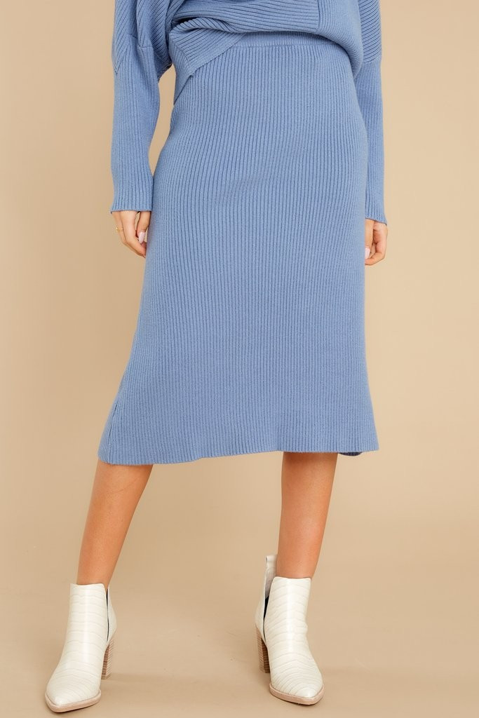 Study Hall Dusty Blue Midi Skirt | Red Dress 