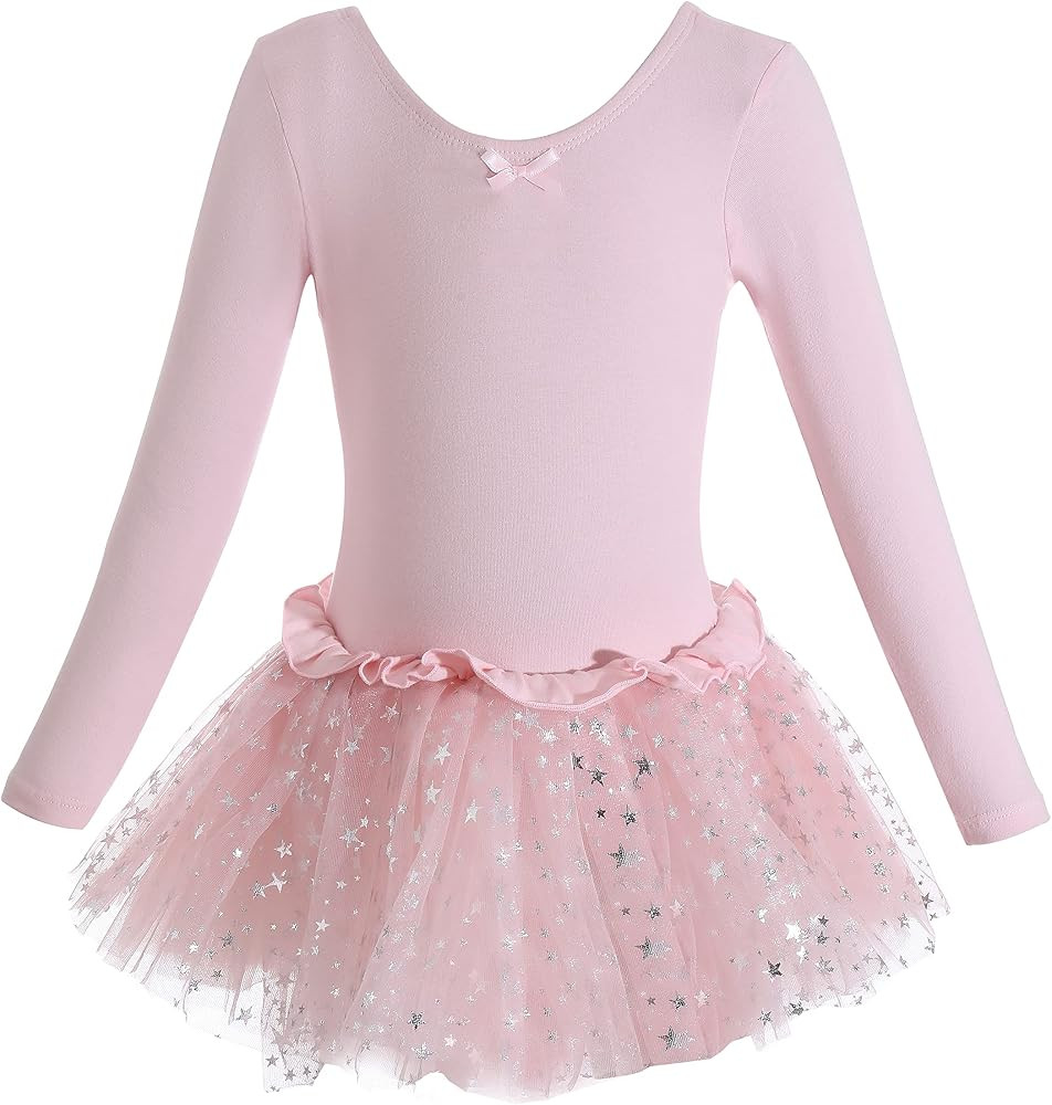 Dancina Girls Skirted Leotard Sparkle Long Sleeve Ballerina Costume Tutu Ballet Dress Front Lined | Amazon (US)