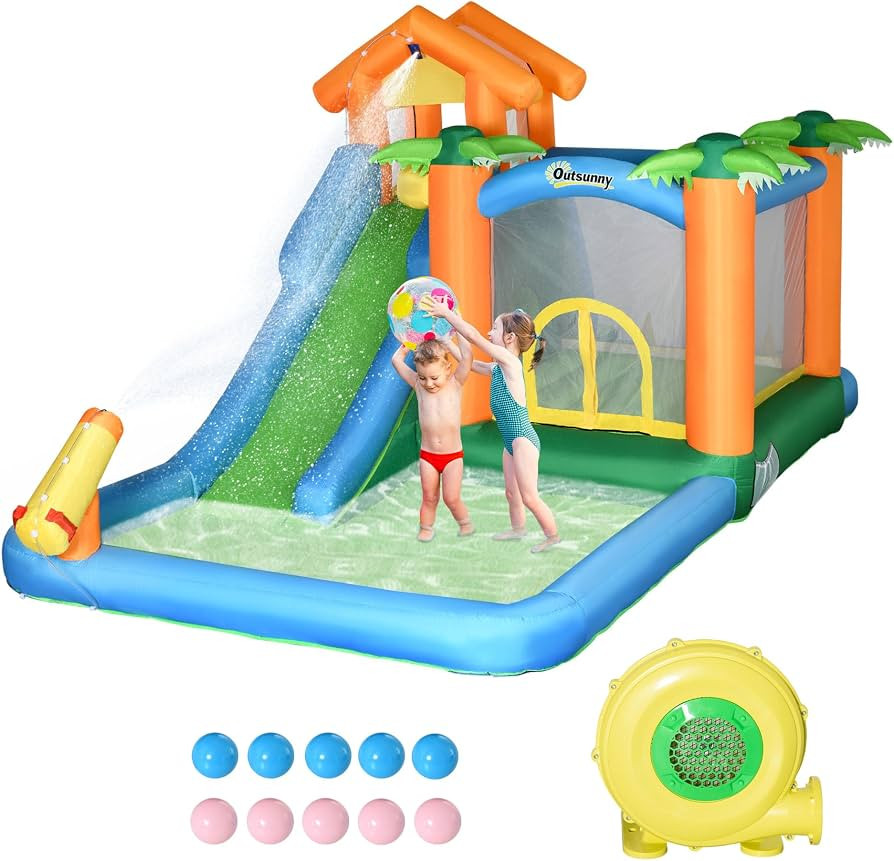 Outsunny 5-in-1 Kids Inflatable Bounce House Jumping Castle with Slide, Climbing Wall, Trampoline... | Amazon (US)