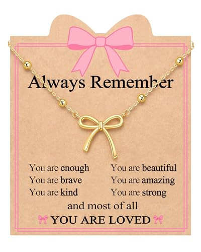 UNGENT THEM Gold Bow Necklace Jewelry Tween Teen Girl Gifts Trendy Stuff Cute Girly Aesthetic Preppy Things Valentines Day Gifts for Kids Teenage Girls 8 10 12 14 16 18 13 11 9 Year Old Birthday | Amazon (US)
