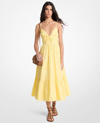 Women's V-Neck Poplin Fit & Flare Midi Dress | Macy's