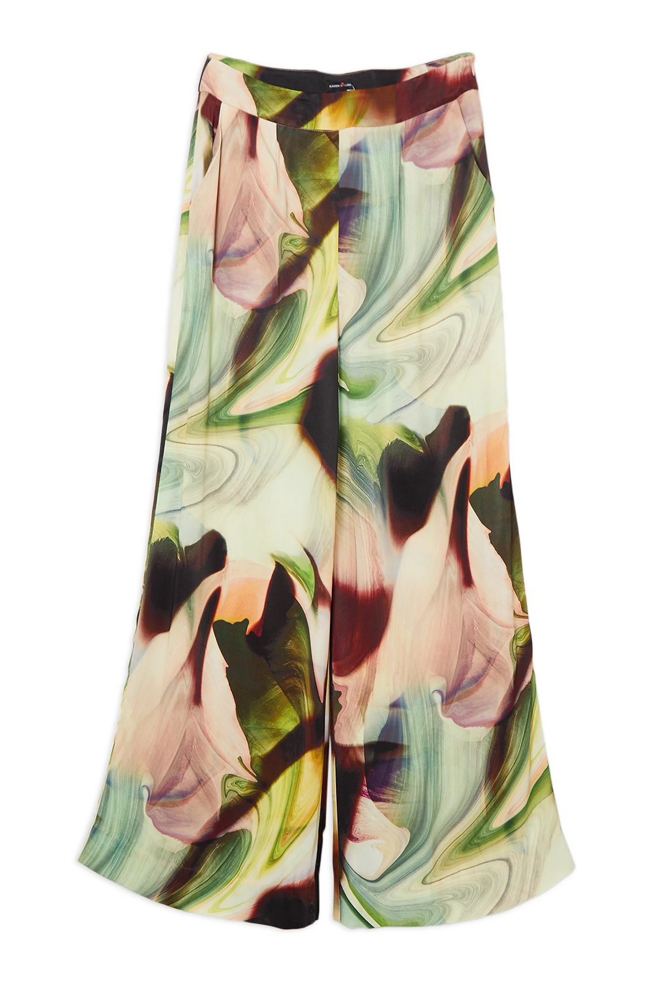 Printed Satin Woven Wide Leg Trouser | Karen Millen UK + IE + DE + NL