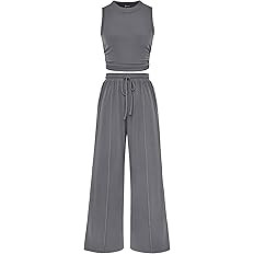 PRETTYGARDEN Women's Summer 2 Piece Outfits Ribbed Knit Lounge Sets Tracksuit Sleeveless Crop Tan... | Amazon (US)