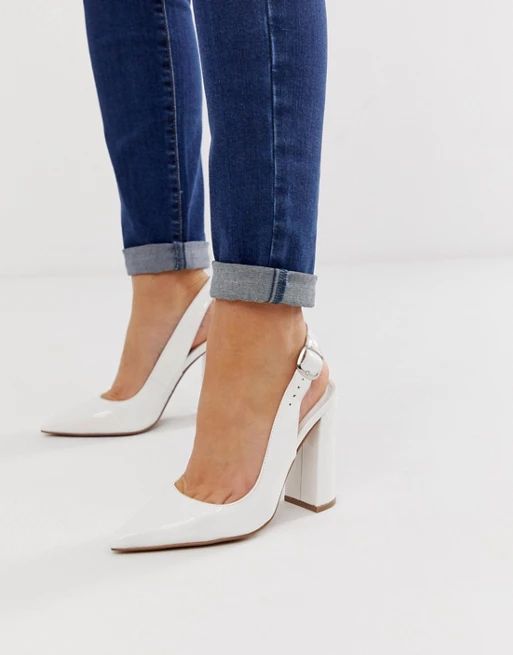 ASOS DESIGN Penley slingback high heels in white patent | ASOS UK