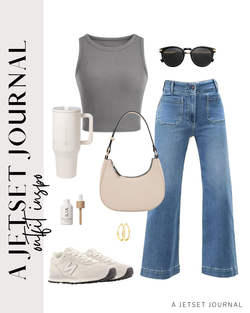 The next look features Tankaneo wide-leg jeans and a gray tank top from PRETTYGARDEN. Match it with this crescent shoulder bag & SOJOS sunnies to make the fit feel super natural & low-key. You can wear these New Balance sneakers to complete the look.

#LTKSeasonal #LTKSaleAlert #LTKTravel 

 