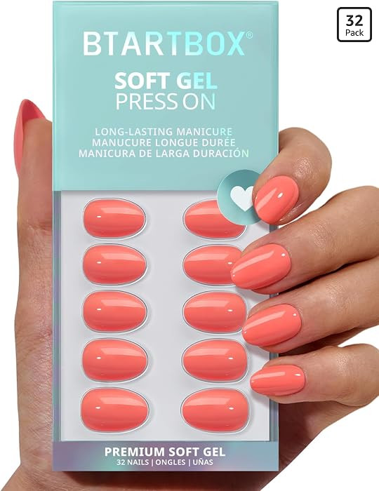BTArtbox Press On Nails, Orange Soda, Short Almond, Summer Nails, 32Ct | Amazon (US)