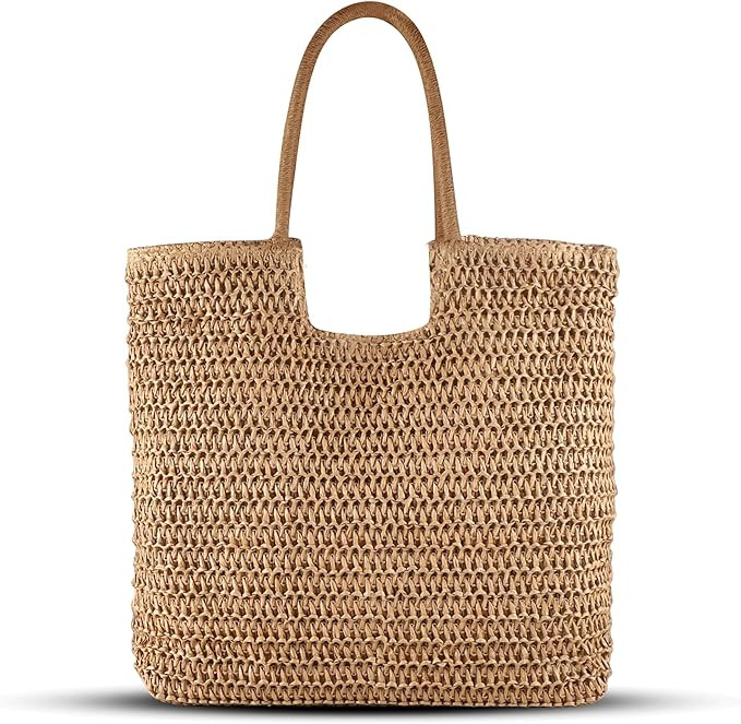 Straw Beach Bag Women: Summer Bag for Travel Vacation - Woven Tote Bag for Women | Amazon (US)
