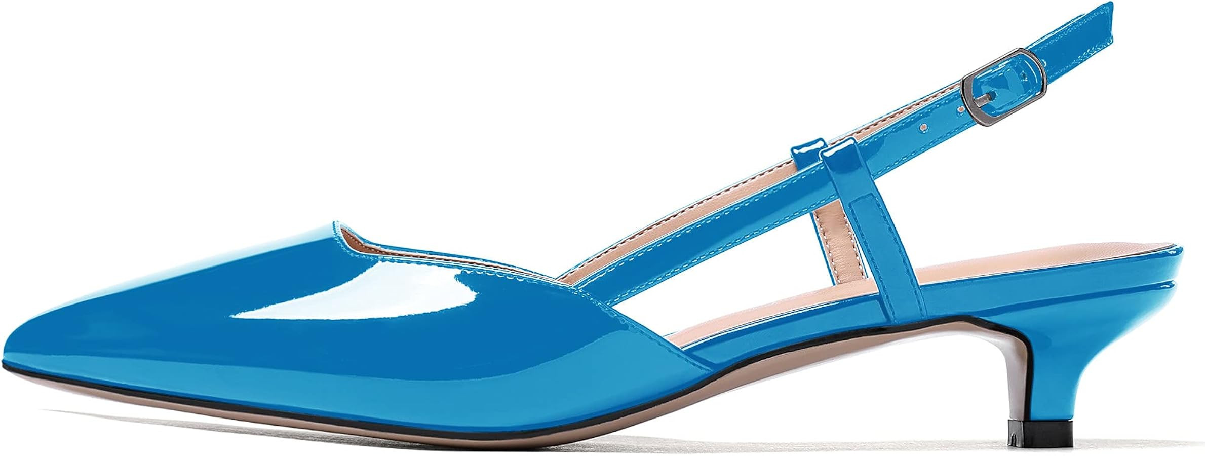 MODENCOCO Women's Patent Leather Ankle Strap Slingback Pointed Toe Kitten Low Heel Pumps Business... | Amazon (US)