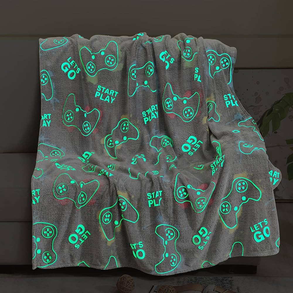 Gamer Throw Blanket Glow in The Dark, Game Toy Gifts for Teens Boys Men, Gaming Controller Fleece... | Amazon (US)