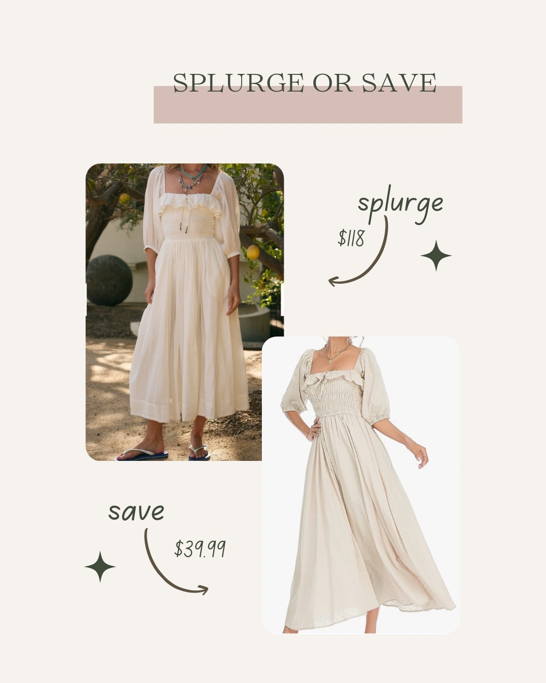 Free people or the Amazon dupe? They’re both lovely for photos. Free people is a gorgeous linen blend and beautifully natural color. The Amazon dupe is a sheer Swiss dot material that’s lined and looks amazing in photos. You can’t go wrong with either  

#LTKFindsUnder50 #LTKStyleTip