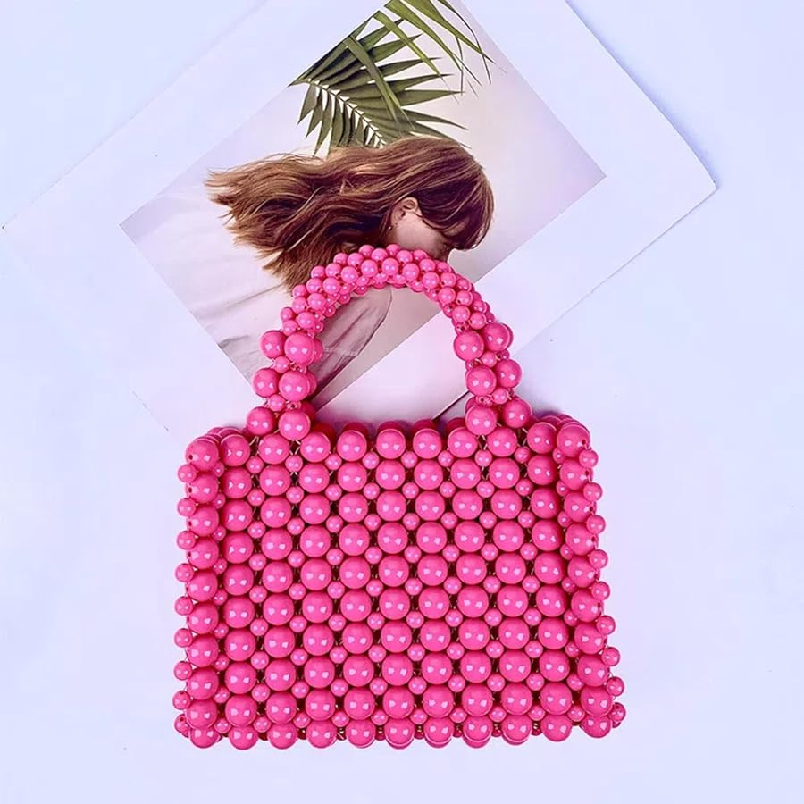 Pearl Bag, Acrylic Beaded Handmade Women’s Bag, Pearl Clutch Purse Handheld Small Square Handba... | Amazon (US)
