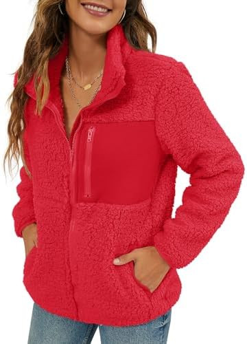 VVK Women's Fashion Faux Shearling Shaggy Full Zip Coats Warm Winter Patchwork Jackets with Pocke... | Amazon (US)