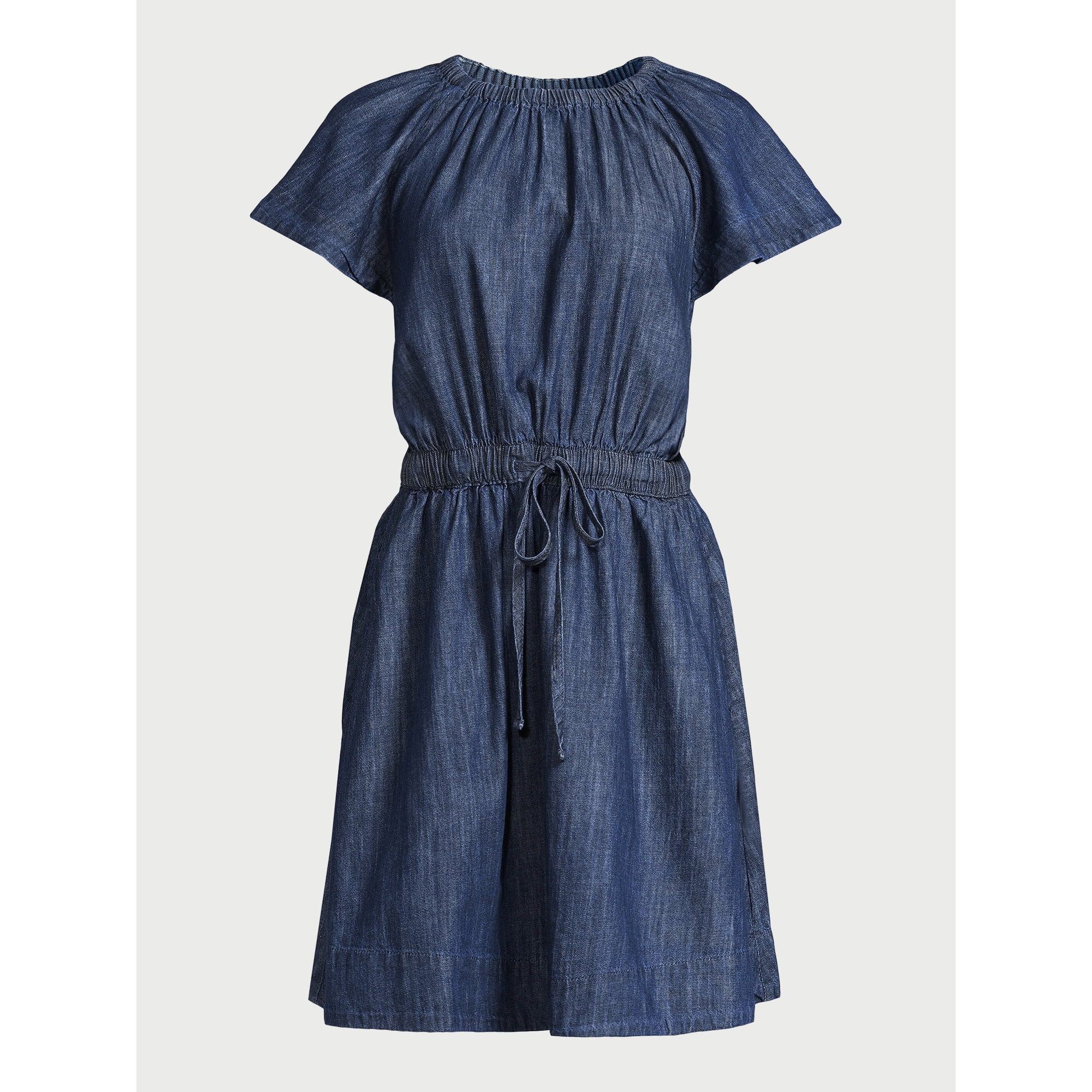 Free Assembly Women's Fit and Flare Denim Mini Dress with Flutter Sleeves, Sizes XS-XXL | Walmart (US)