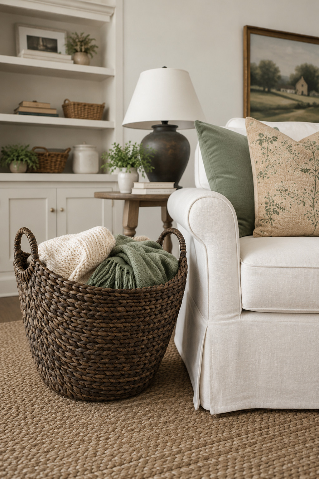 Add instant warmth and texture to your home with this simple modern cottage decorating idea. A woven basket filled with cozy throw blankets is the perfect finishing touch beside an accent chair, creating a lived-in, inviting space.  

 #LTKHome #LTKSaleAlert