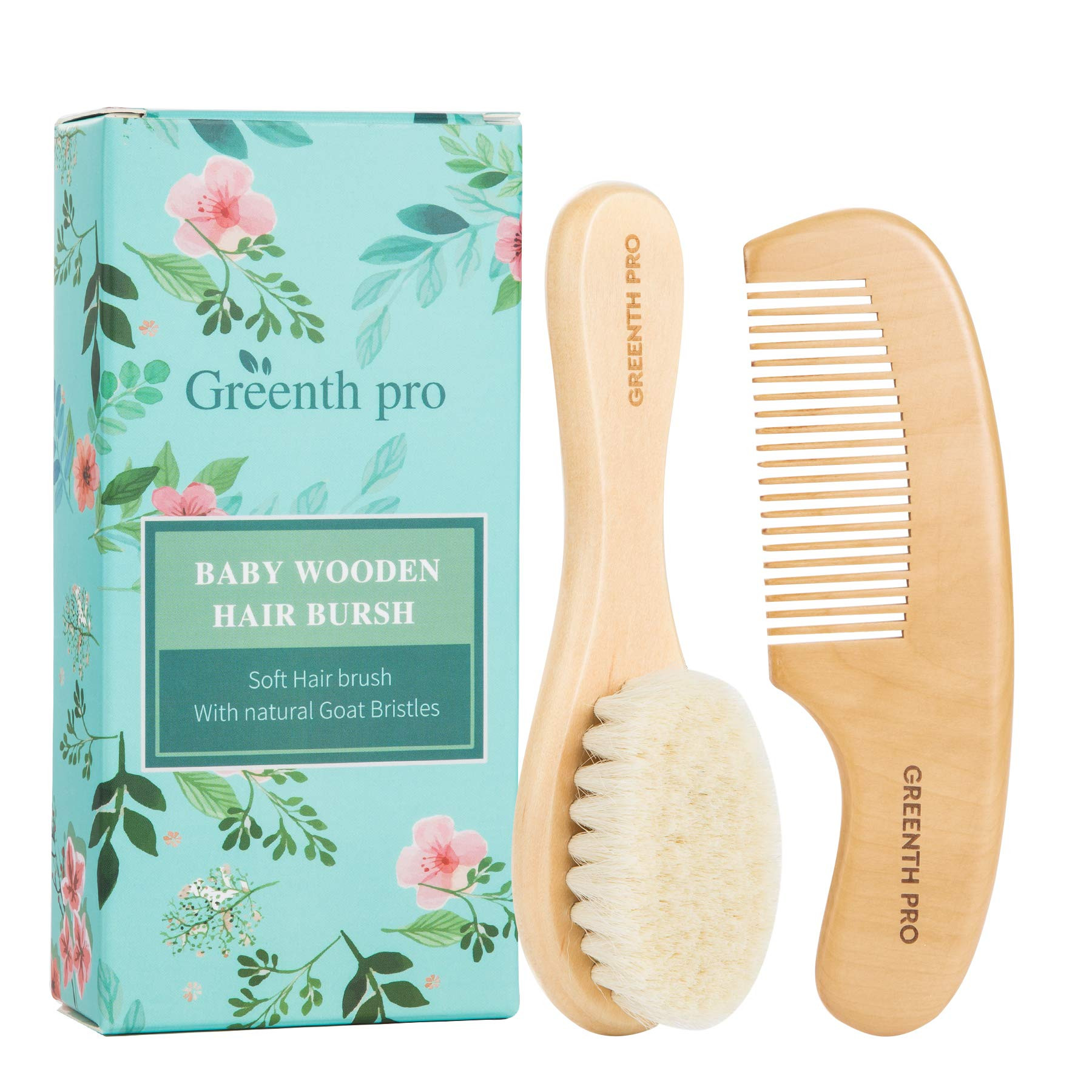 Baby Hair Bush and Comb Set -Nature Lotus Wood with Soft Goat Bristle and Pear Wood Comb for Newb... | Amazon (US)