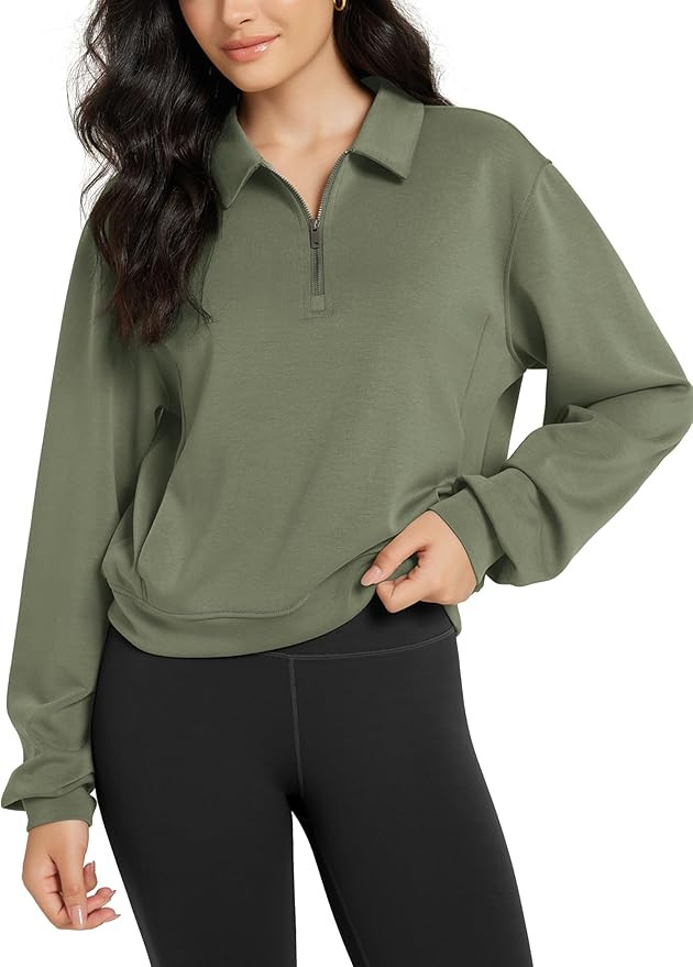 ODODOS Modal Soft Half-Zip Collared Sweatshirts for Women Long Sleeve Relaxed Pullover Top with P... | Amazon (US)