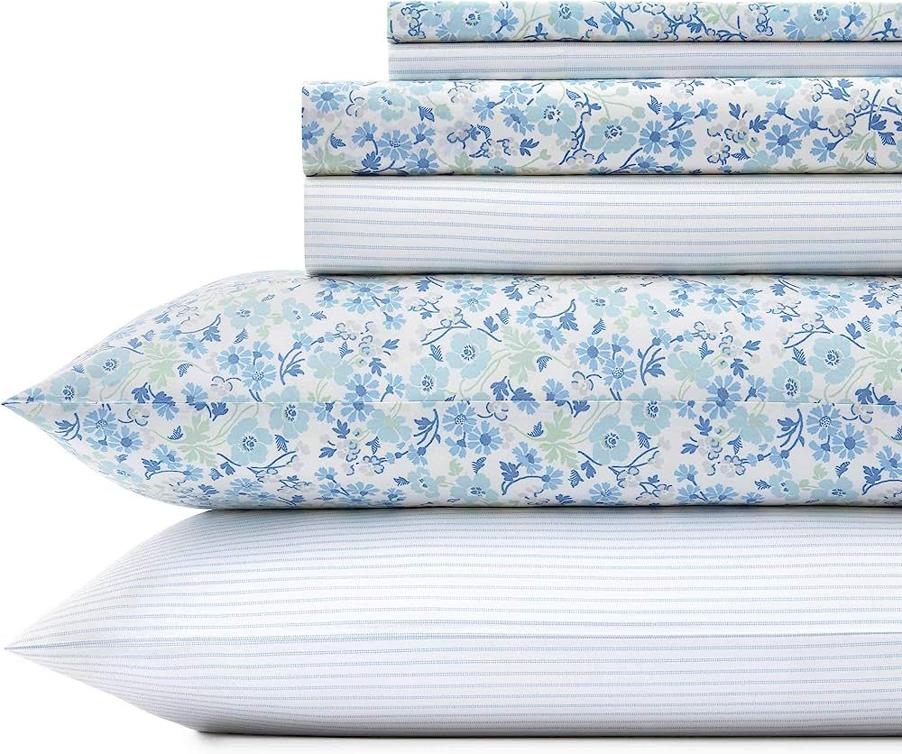 Laura Ashley Home - King Sheets, Cotton Percale Bedding Set, Crisp & Cool Home Decor (Jaynie Past... | Amazon (US)