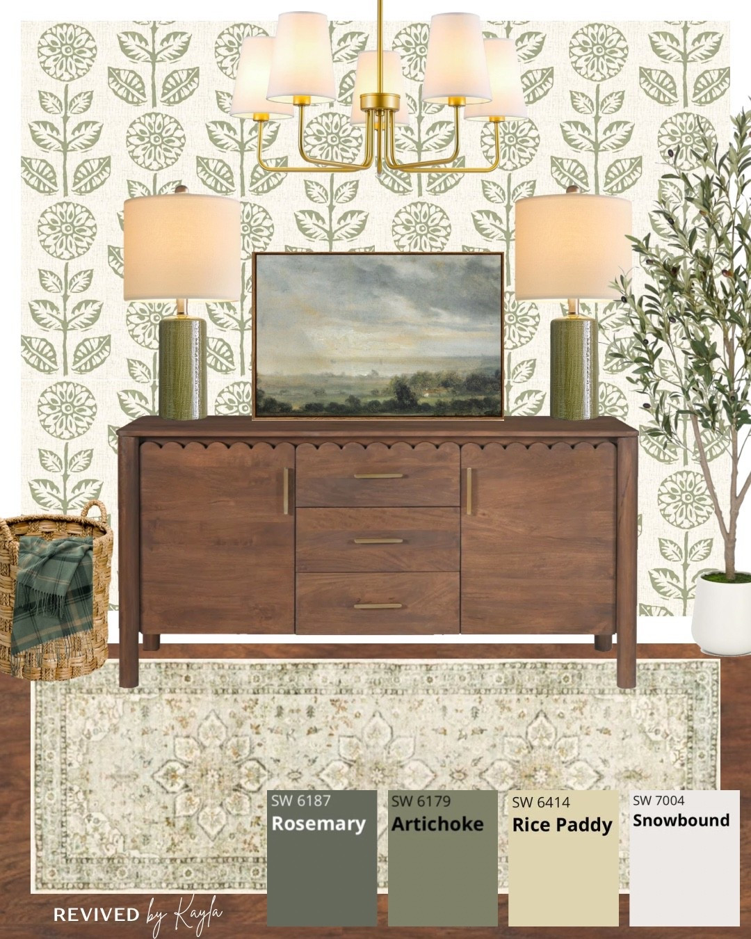 Green and gold entryway / hallway design with paint colors from Sherwin Williams ✨

Wood scalloped sideboard, green floral runner rug, green floral wallpaper, green and gold lamps, gold light fixture chandelier, fake faux tree, green and gold blanket 

#homedecor #homedesign #homeinspo #inspiration #olivegreen #entrywaydecor #entrywaydesign #hallwaydecor #hallwaydesign #modernhomedecor #darkgreen #roomdesigns #paintcolors #amazon #amazonhome #amazonfinds #wayfair #lowes #woodflooring

#LTKFindsUnder100 #LTKFindsUnder50 #LTKHome