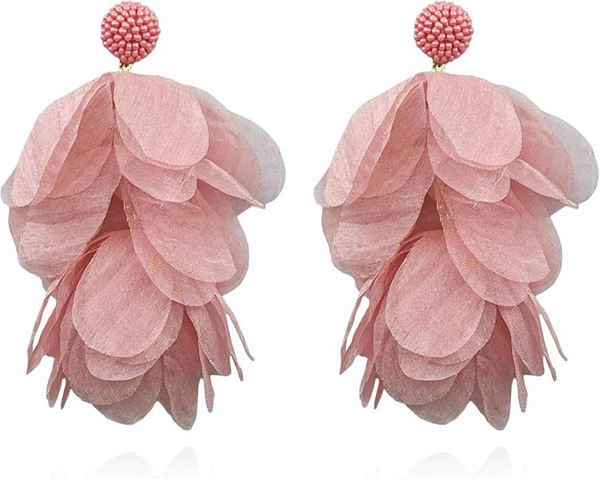 Colorful Exaggerated Cloth Fabric Yarn Flower Bead Tassel Drop Earrings for Women Jewelry | Amazon (US)