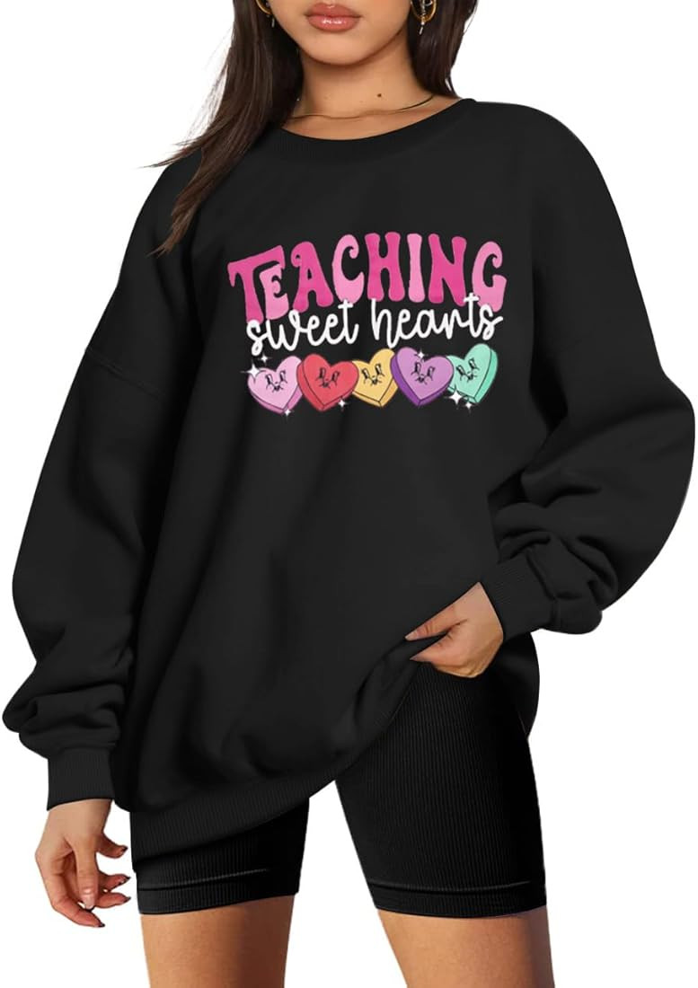 LUKYCILD Valentines Sweatshirts for Women Teacher Valentines Day Shirt Cute Sweet Hearts Grahic P... | Amazon (US)