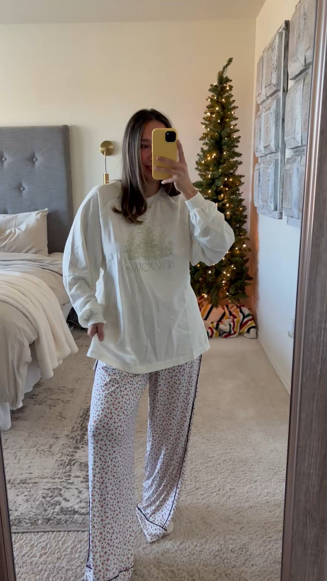 @aerie for all your layering needs! I love these oversized long sleeve tees, they’re perfect for laying or wearing along (lightweight material). I grabbed the “New York” graphic because I’m official booked to go for Christmas and I can’t wait! Wearing the @aerie Christmas pjs pants 🎄🎄

#LTKGiftGuide #LTKSeasonal #LTKHoliday