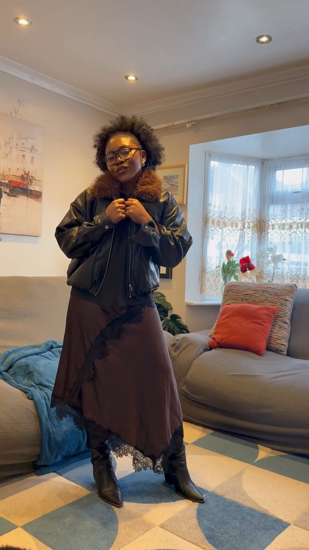 Lace trimmed skirt and top combo, faux leather jacket , casual chic outfit 

#LTKworkwear #LTKdresses #LTKeurope